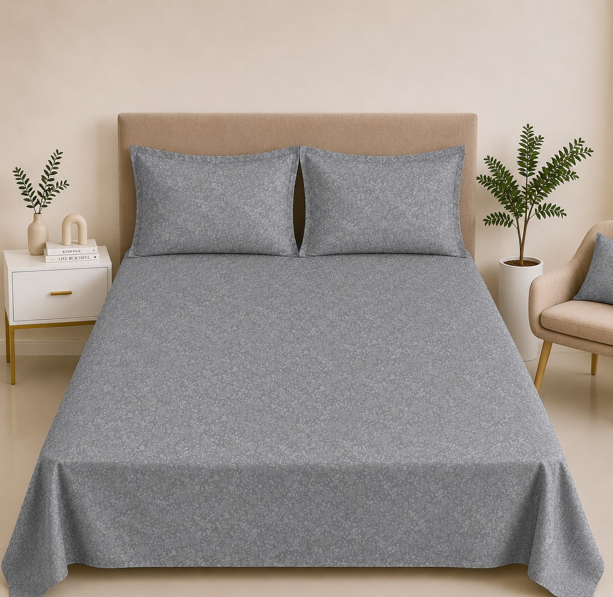 Premium Embossed Grey Bedsheet with 2 Pillow Covers