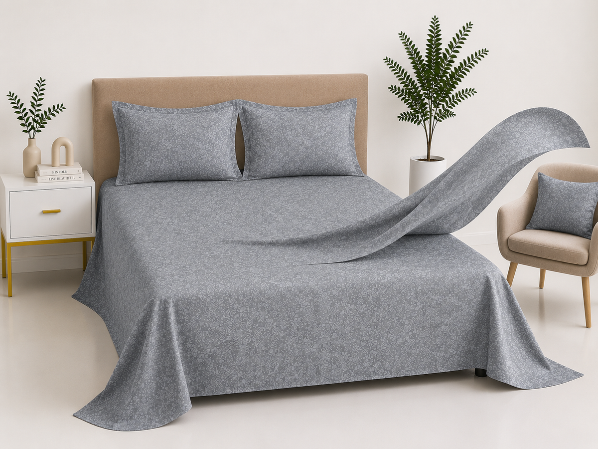 Premium Embossed Grey Bedsheet with 2 Pillow Covers