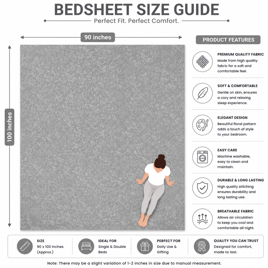 Premium Embossed Grey Bedsheet with 2 Pillow Covers