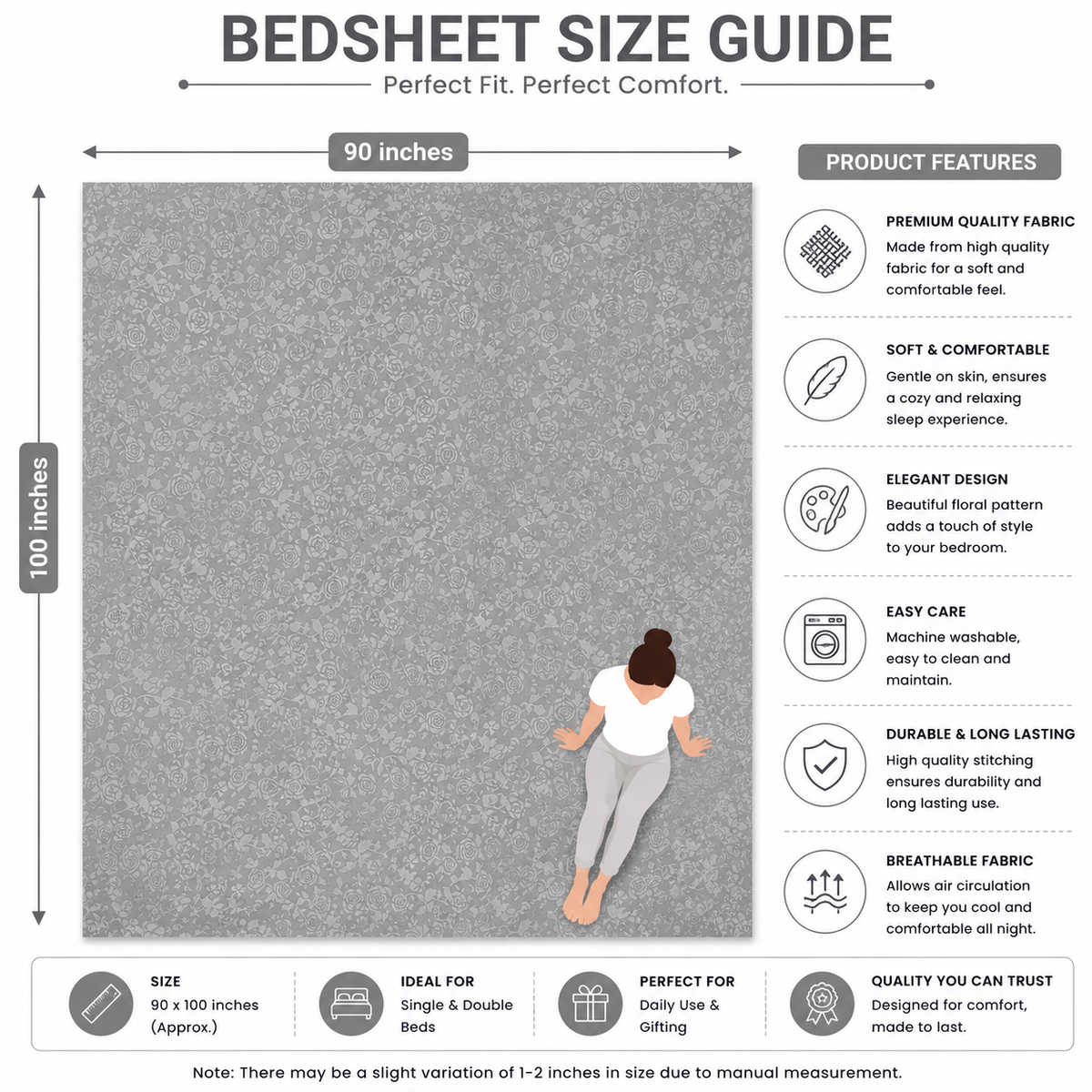 Premium Embossed Grey Bedsheet with 2 Pillow Covers