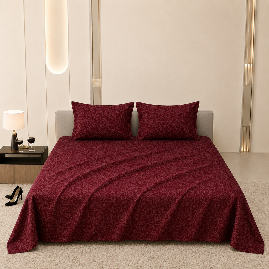 Premium Embossed Red Bedsheet with 2 Pillow Covers