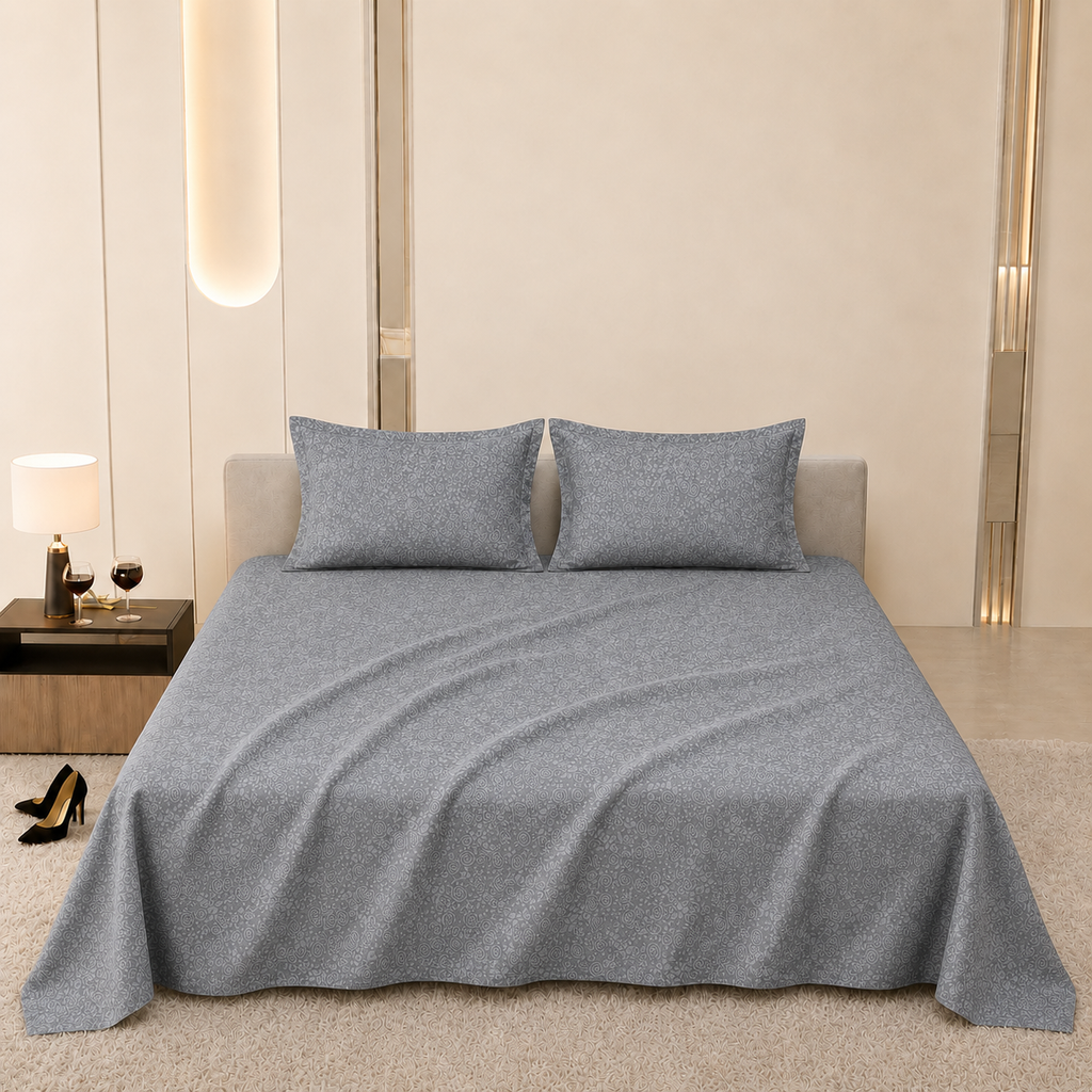 Premium Embossed Grey Bedsheet with 2 Pillow Covers