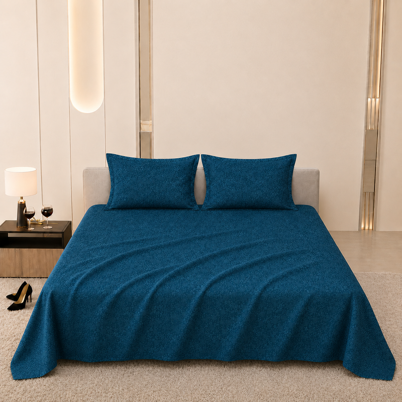 Premium Embossed Dark Blue Bedsheet with 2 Pillow Covers