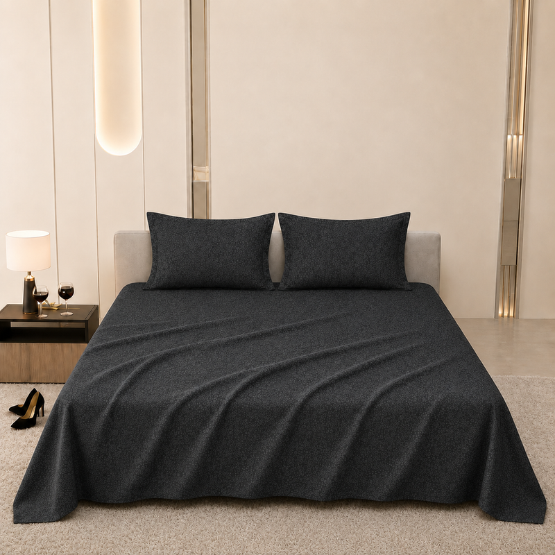 Premium Embossed Dark Grey Bedsheet with 2 Pillow Covers