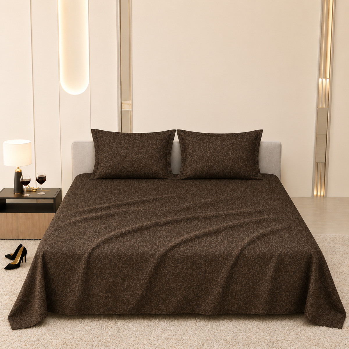 Premium Embossed Brown Bedsheet with 2 Pillow Covers