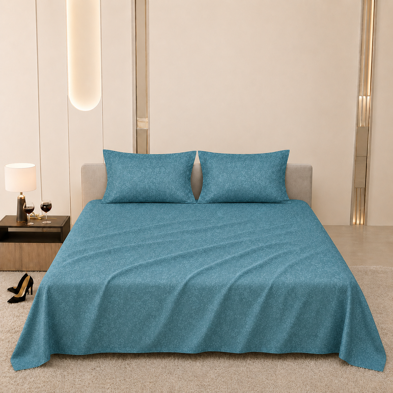 Premium Embossed Blue Bedsheet with 2 Pillow Covers