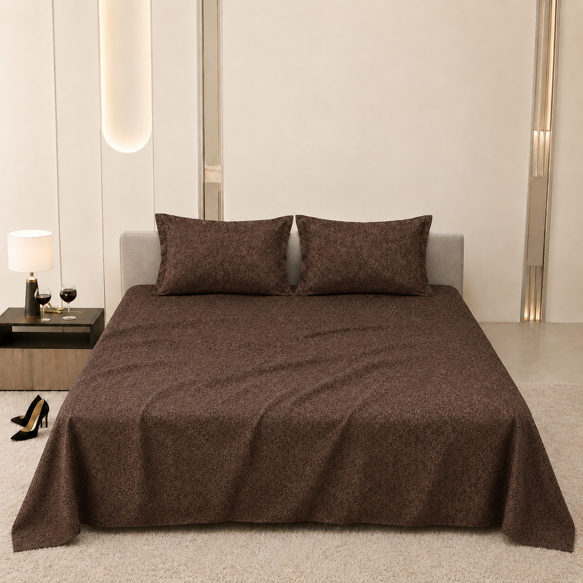 Premium Embossed Light Brown Bedsheet with 2 Pillow Covers