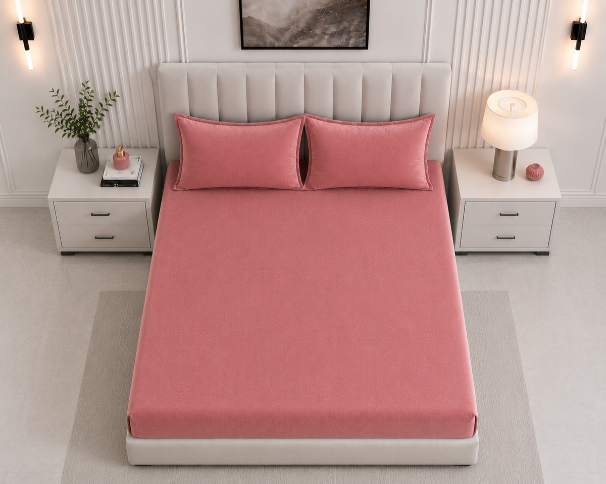 Velvet Solid Winter Bedsheet for Double Bed King Size with 2 Pillow Covers