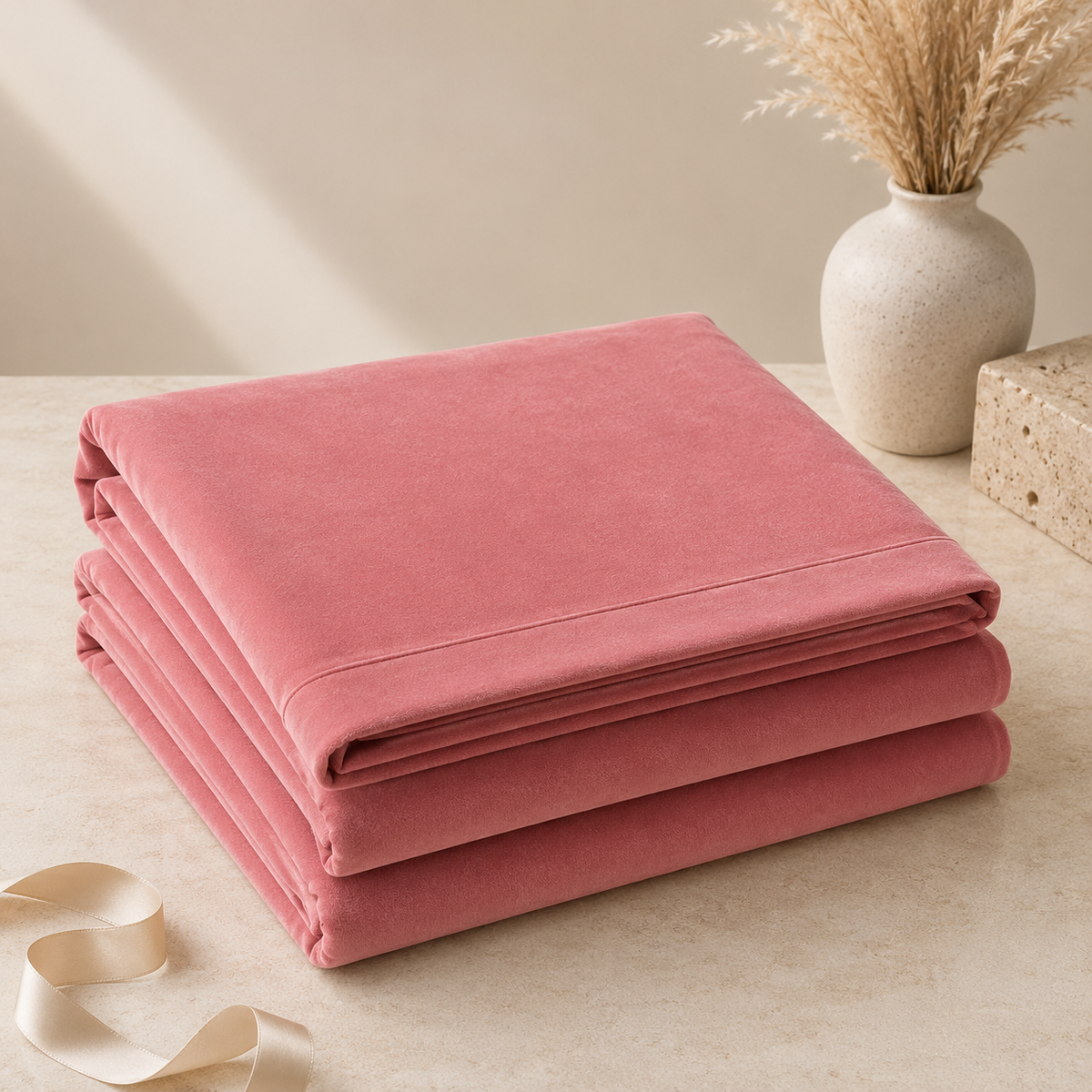 Velvet Solid Winter Bedsheet for Double Bed King Size with 2 Pillow Covers