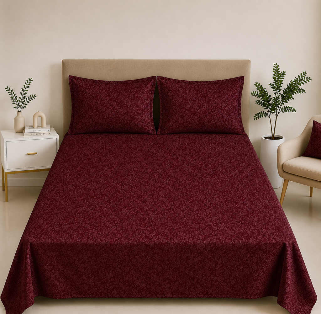 Premium Embossed Red Bedsheet with 2 Pillow Covers