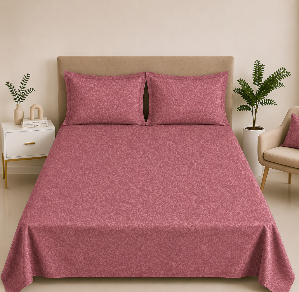 Premium Embossed Pink Bedsheet with 2 Pillow Covers