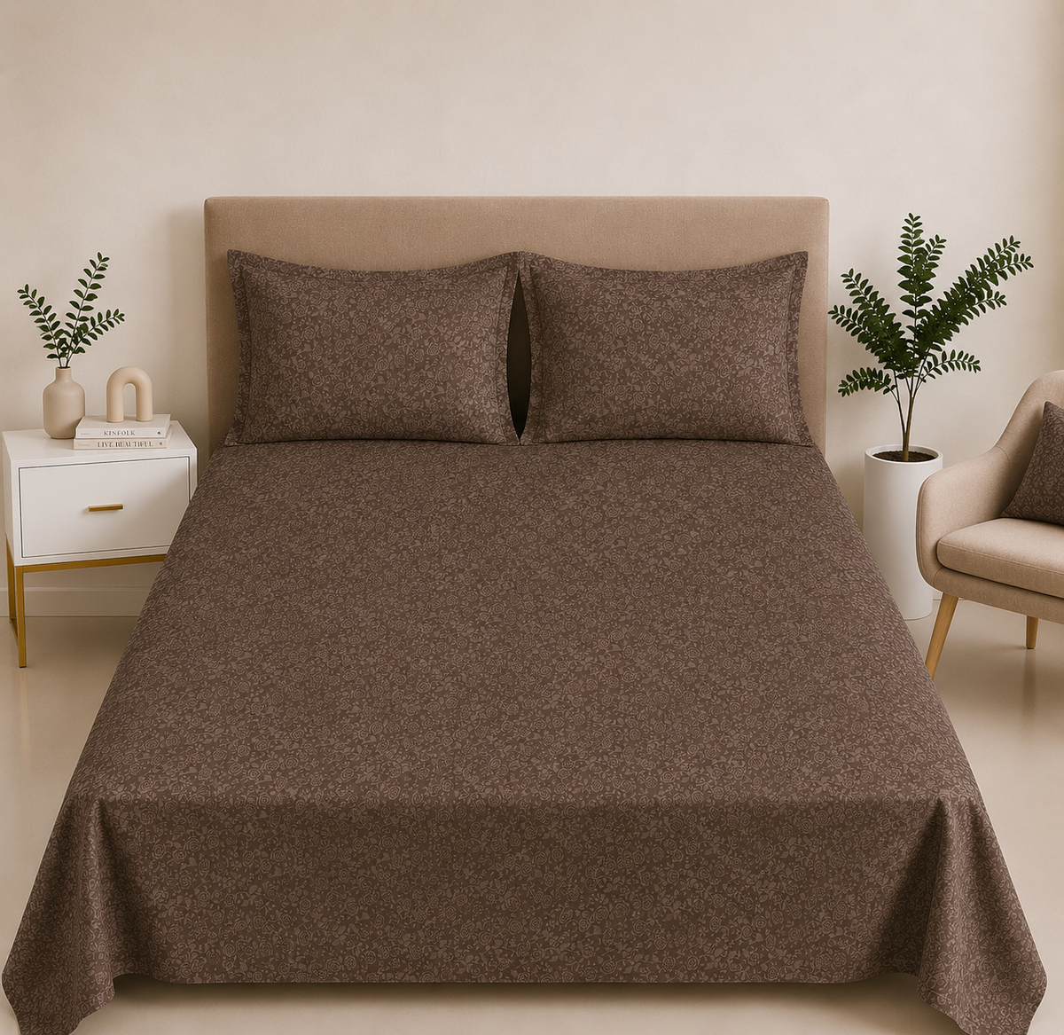 Premium Embossed Light Brown Bedsheet with 2 Pillow Covers
