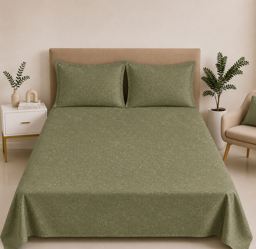 Premium Embossed Light Green Bedsheet with 2 Pillow Covers