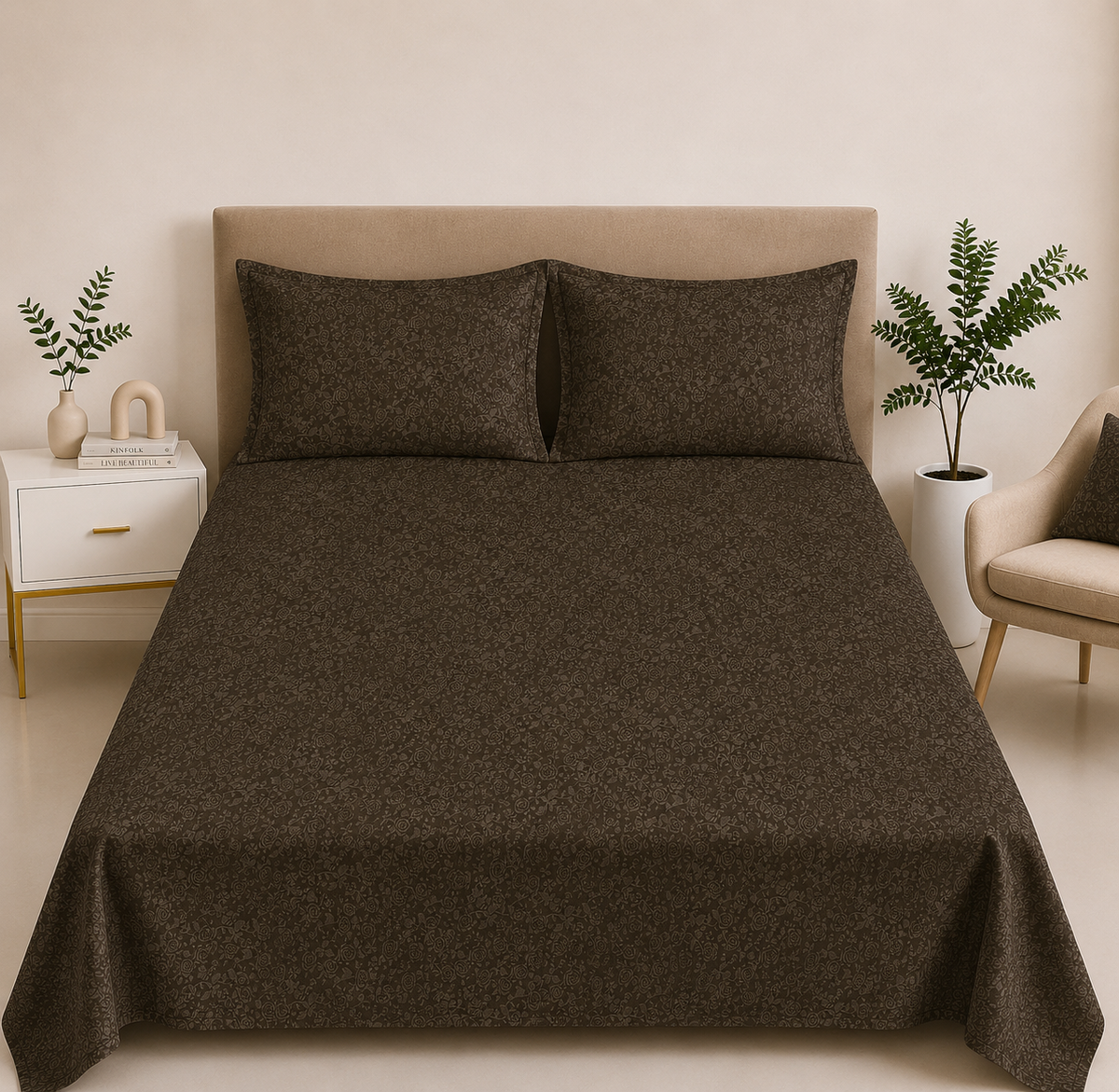 Premium Embossed Brown Bedsheet with 2 Pillow Covers