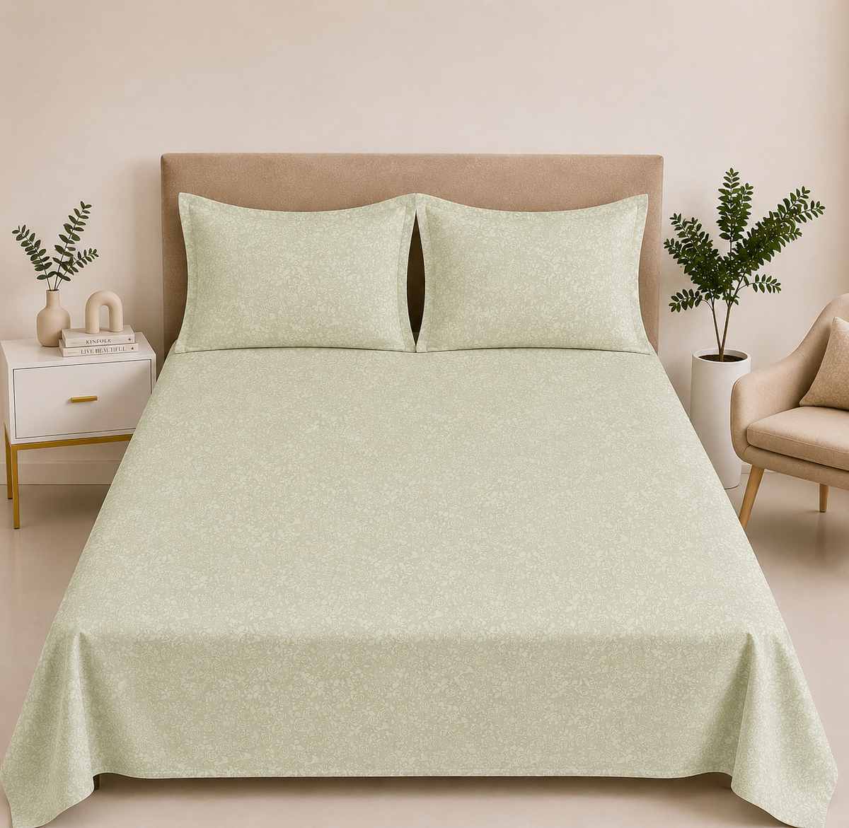Premium Embossed Cream Bedsheet with 2 Pillow Covers
