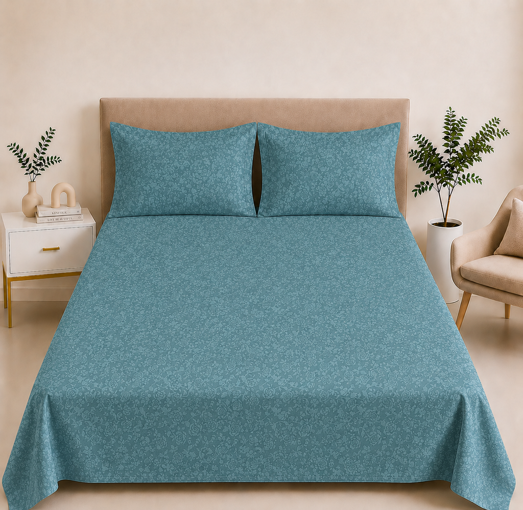 Premium Embossed Blue Bedsheet with 2 Pillow Covers