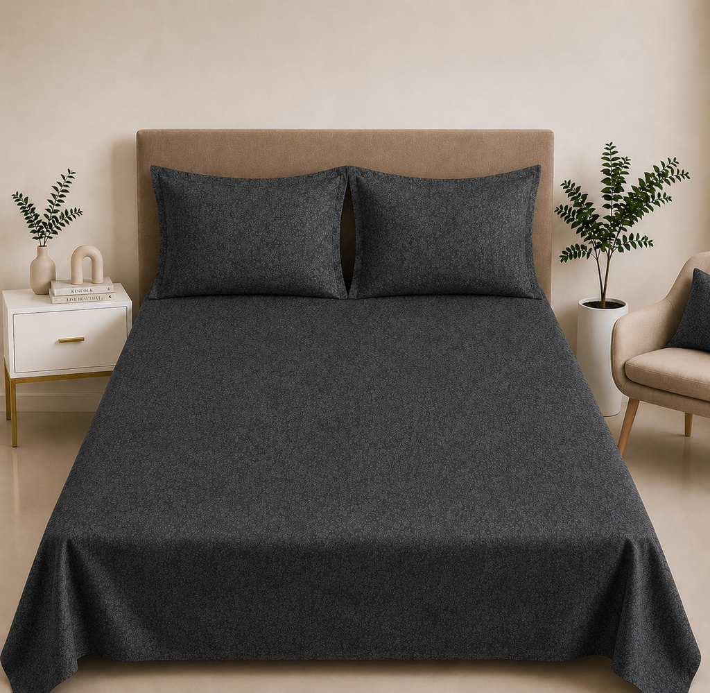 Premium Embossed Dark Grey Bedsheet with 2 Pillow Covers