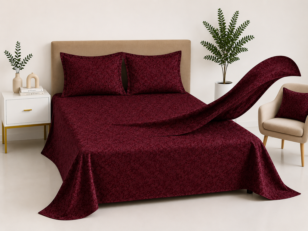 Premium Embossed Red Bedsheet with 2 Pillow Covers