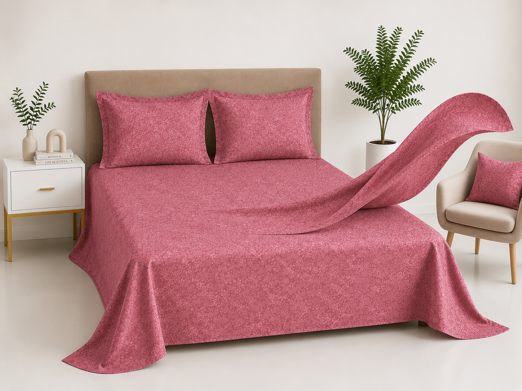 Premium Embossed Pink Bedsheet with 2 Pillow Covers