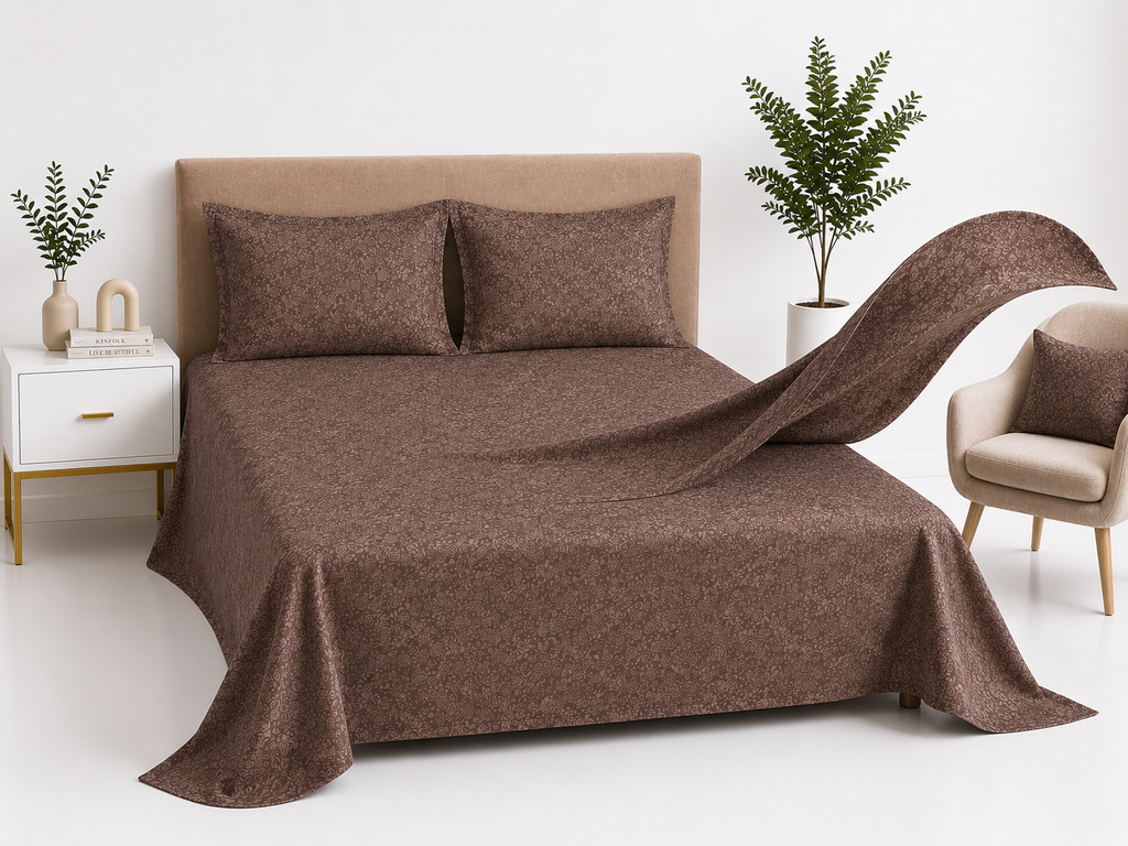 Premium Embossed Light Brown Bedsheet with 2 Pillow Covers