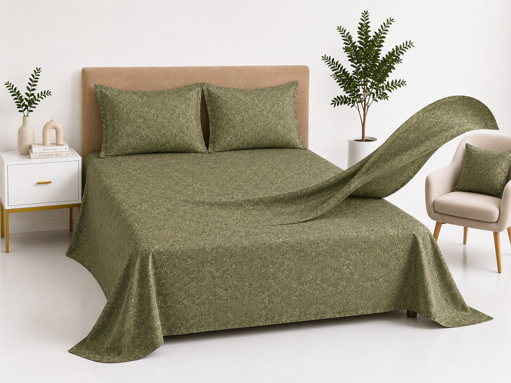 Premium Embossed Light Green Bedsheet with 2 Pillow Covers