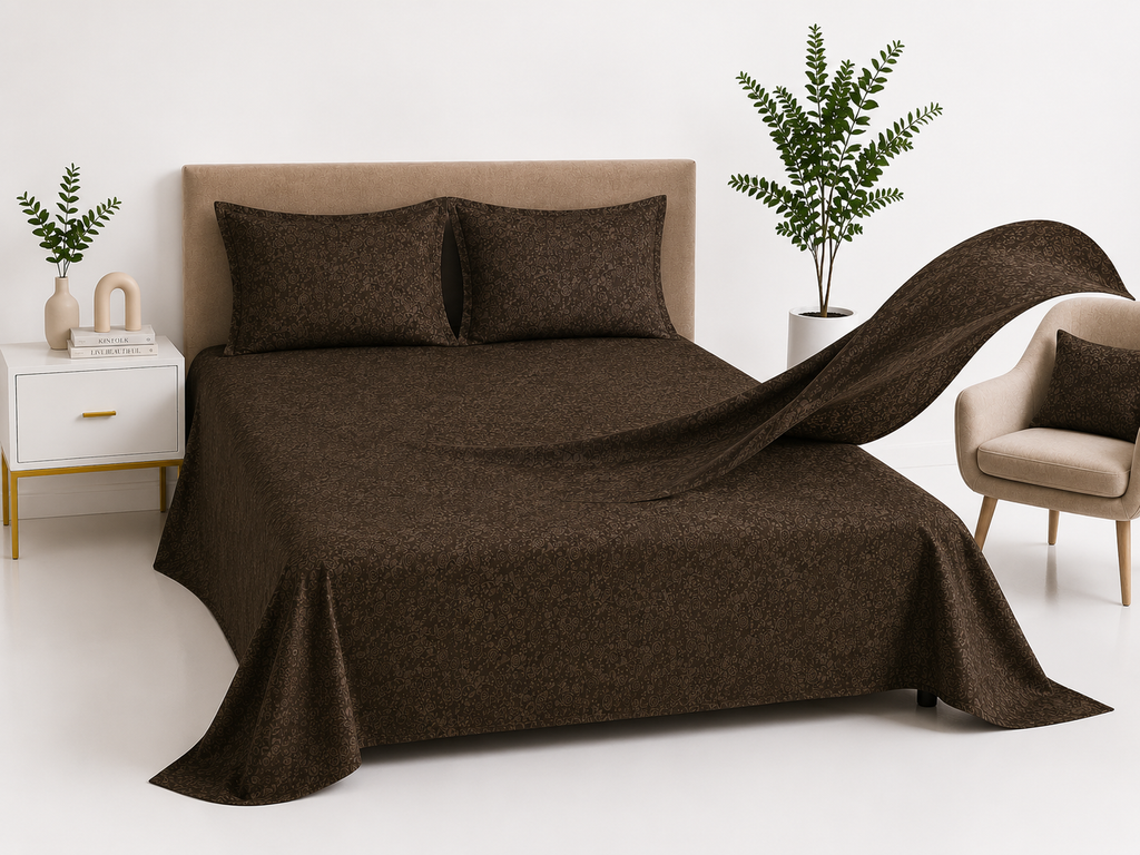 Premium Embossed Brown Bedsheet with 2 Pillow Covers