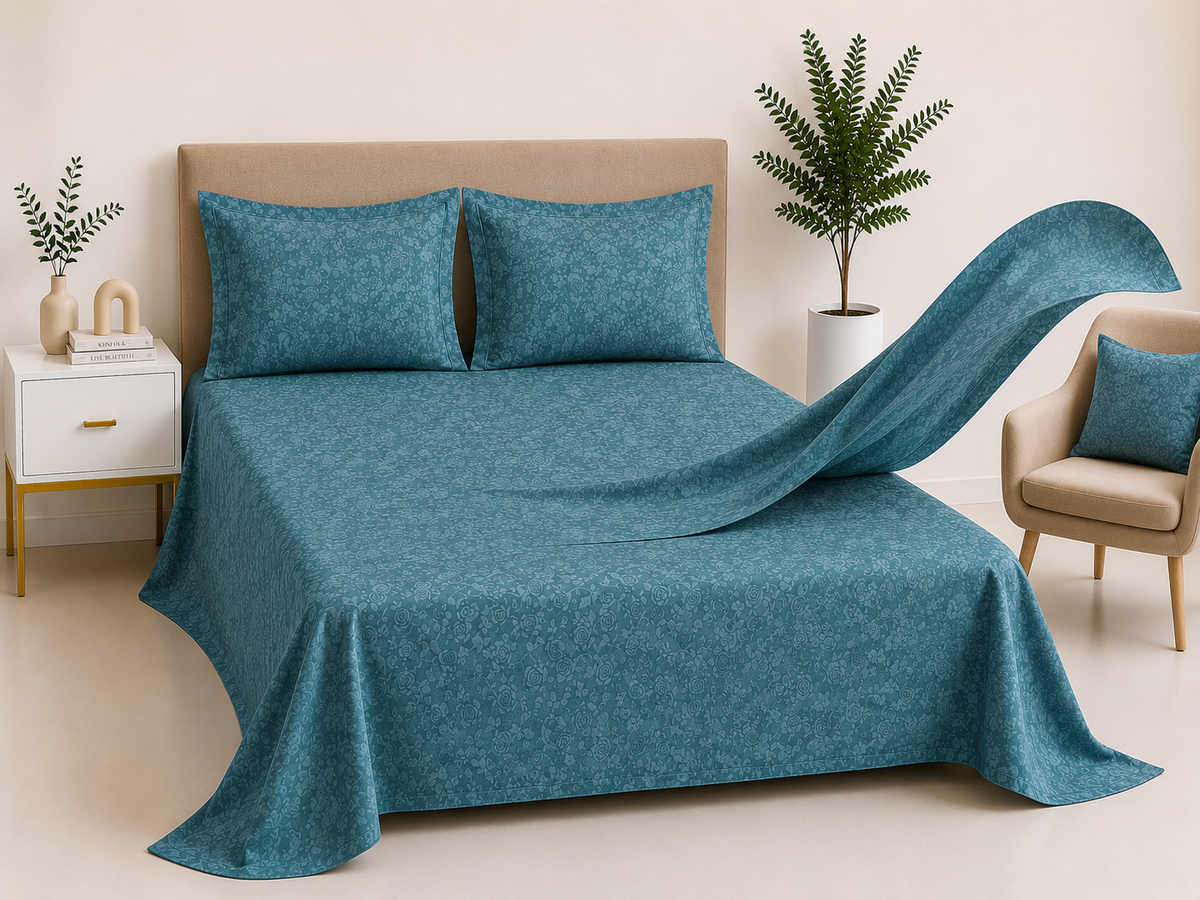Premium Embossed Blue Bedsheet with 2 Pillow Covers