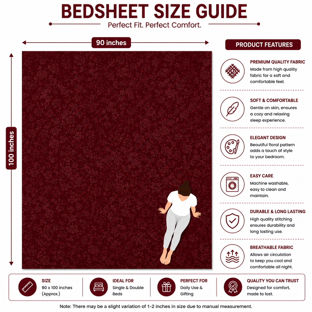 Premium Embossed Red Bedsheet with 2 Pillow Covers