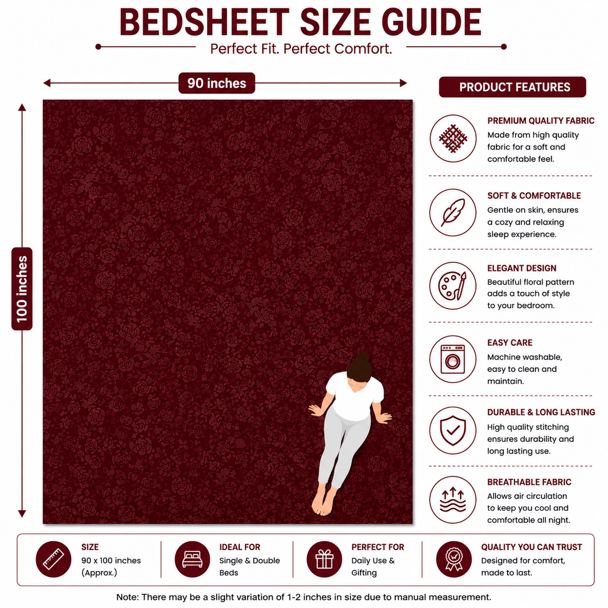 Premium Embossed Red Bedsheet with 2 Pillow Covers