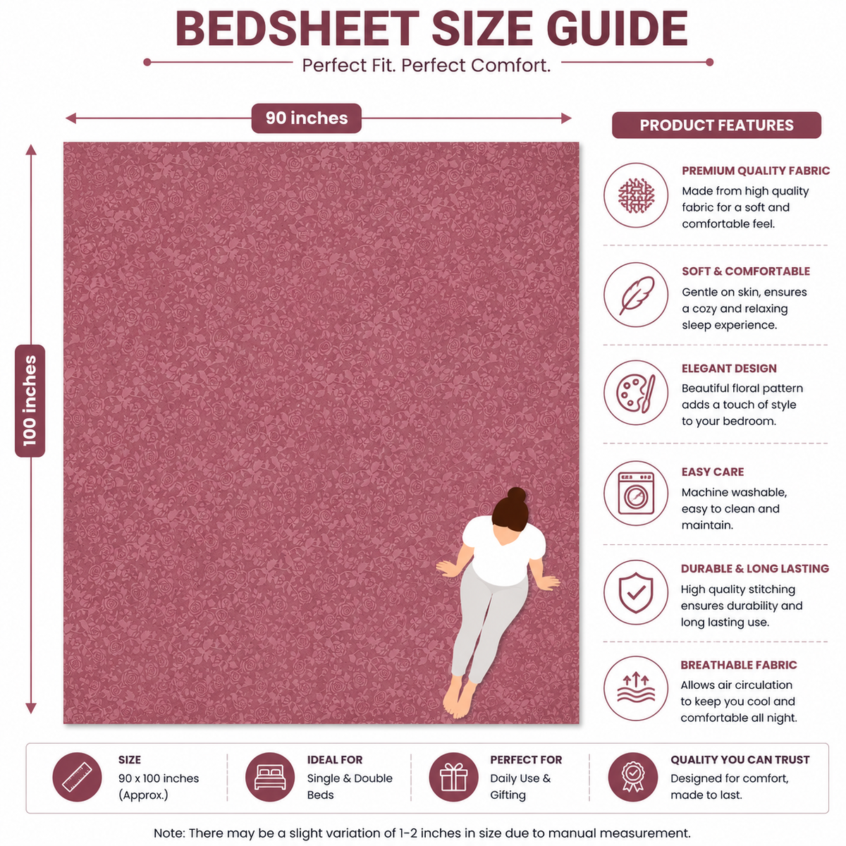 Premium Embossed Pink Bedsheet with 2 Pillow Covers