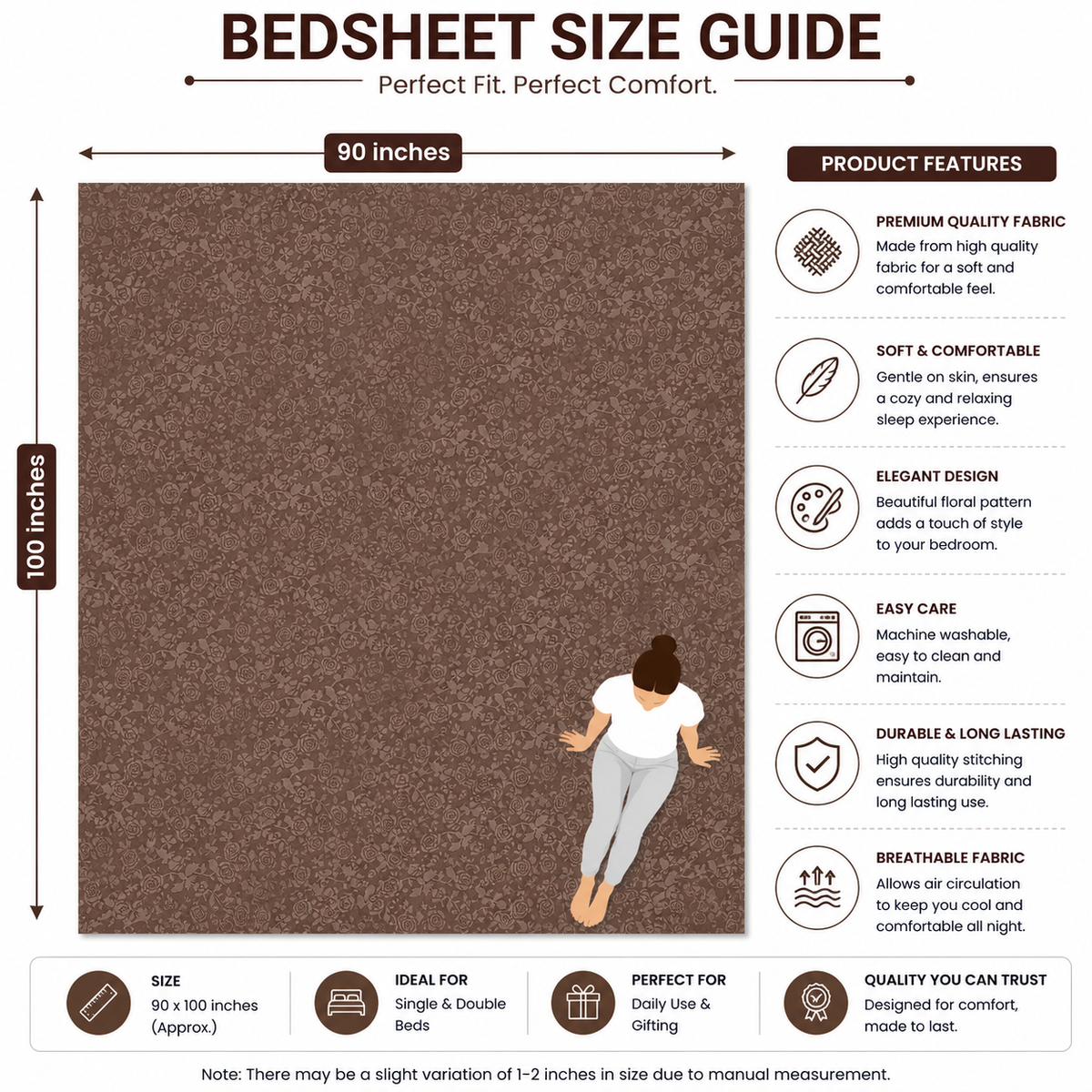Premium Embossed Light Brown Bedsheet with 2 Pillow Covers