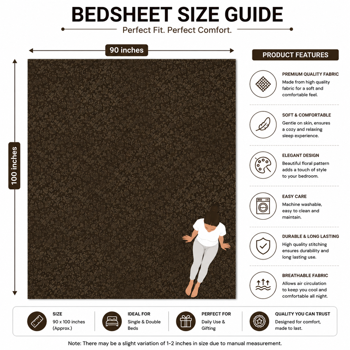 Premium Embossed Brown Bedsheet with 2 Pillow Covers