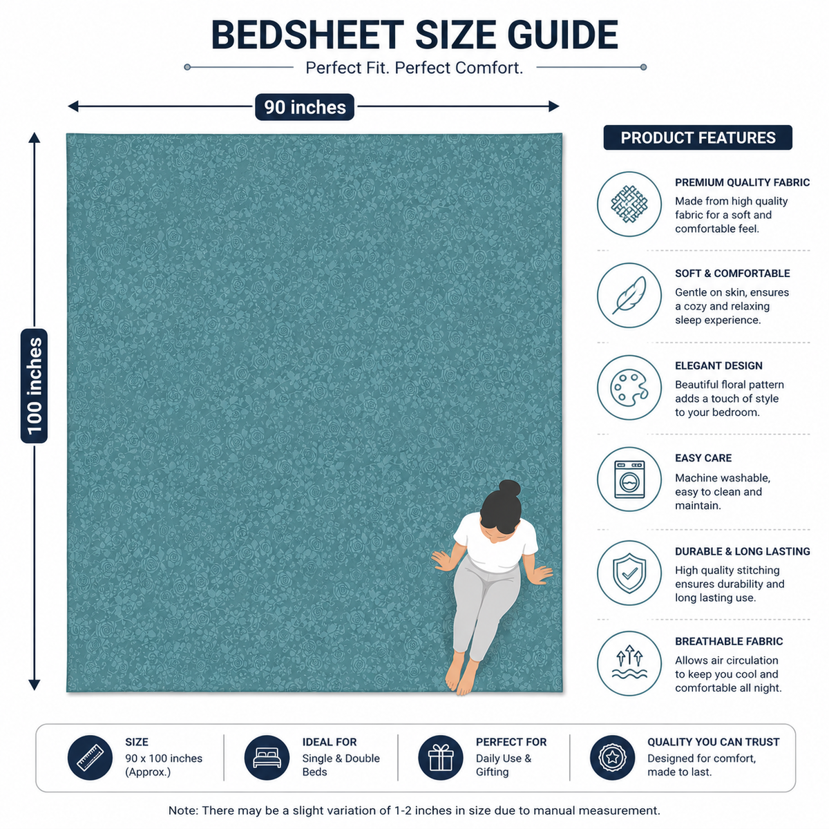 Premium Embossed Blue Bedsheet with 2 Pillow Covers