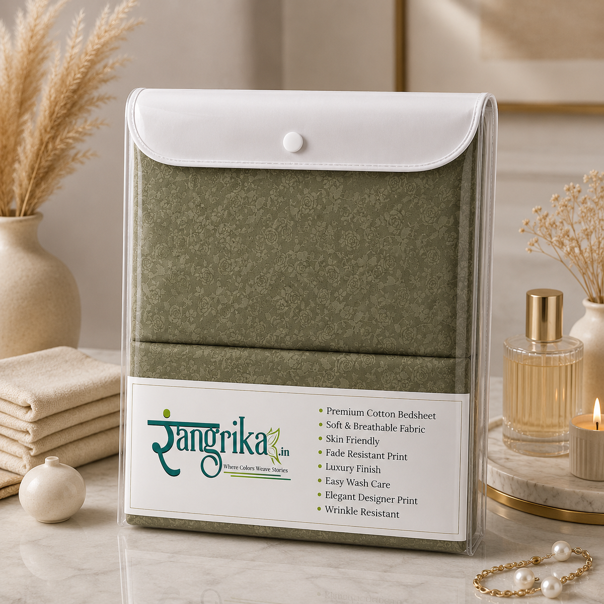 Premium Embossed Light Green Bedsheet with 2 Pillow Covers