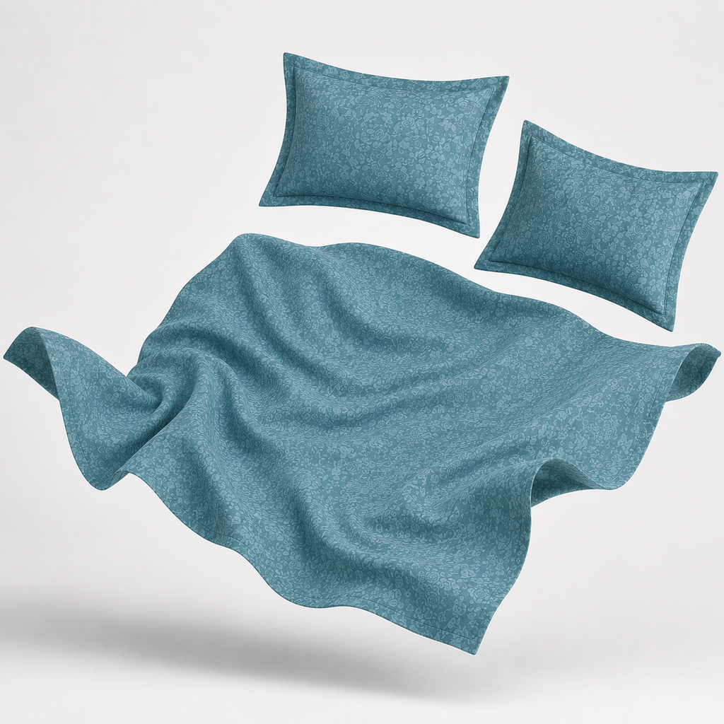 Premium Embossed Blue Bedsheet with 2 Pillow Covers