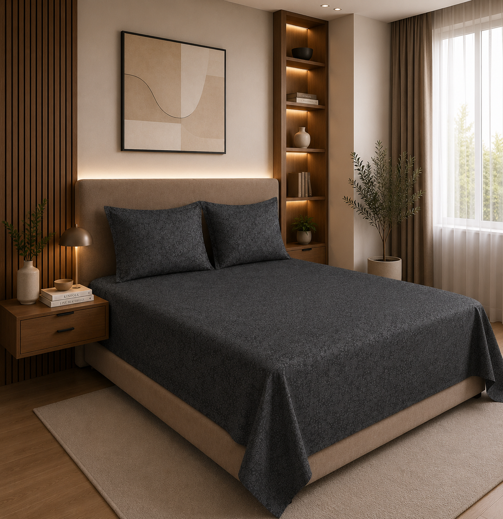 Premium Embossed Dark Grey Bedsheet with 2 Pillow Covers