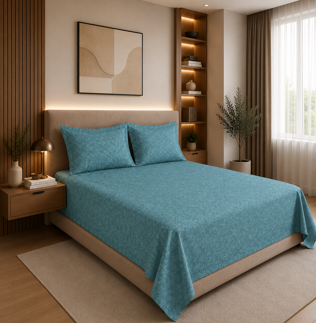 Premium Embossed Blue Bedsheet with 2 Pillow Covers