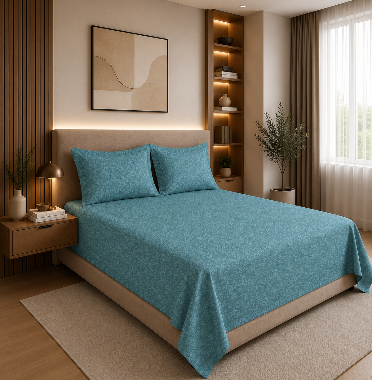 Premium Embossed Blue Bedsheet with 2 Pillow Covers