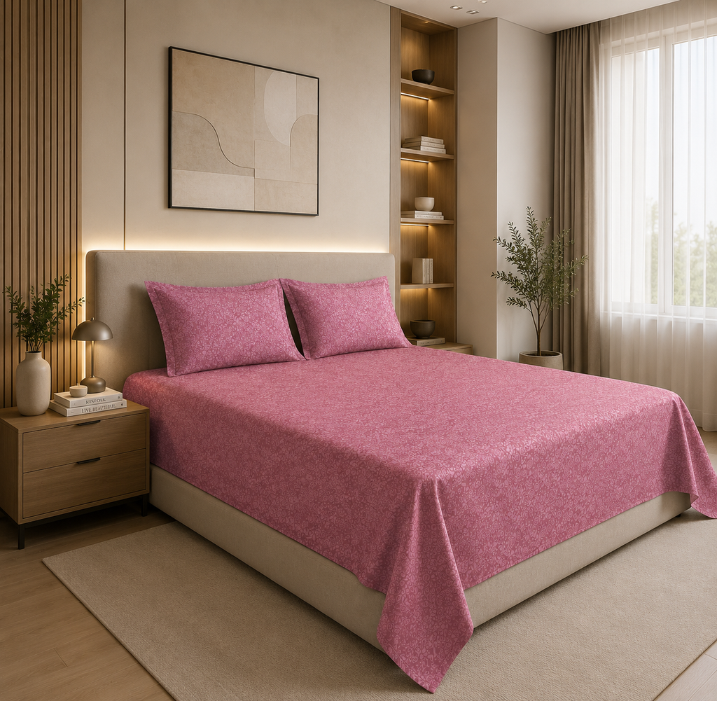 Premium Embossed Pink Bedsheet with 2 Pillow Covers