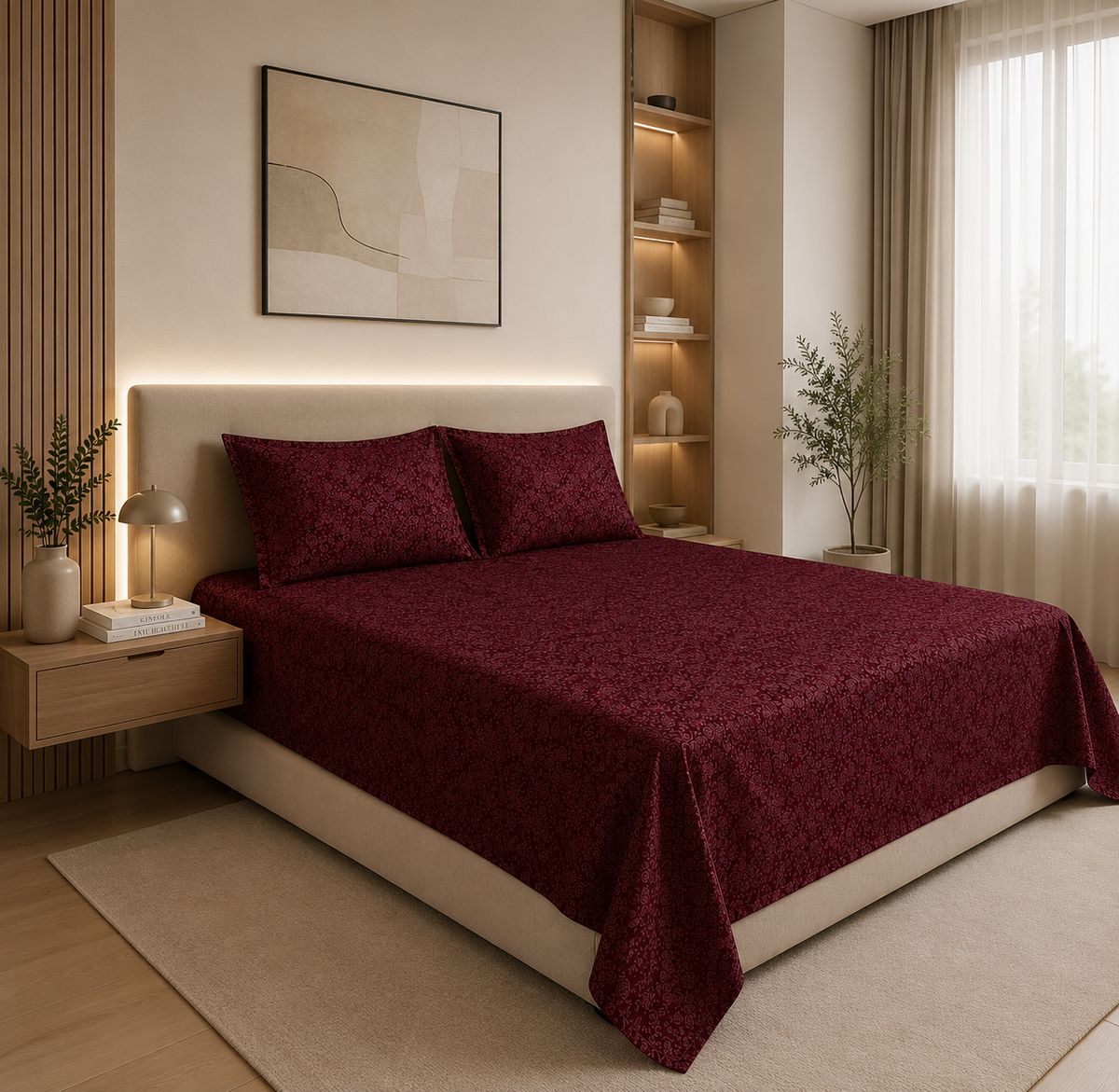 Premium Embossed Red Bedsheet with 2 Pillow Covers