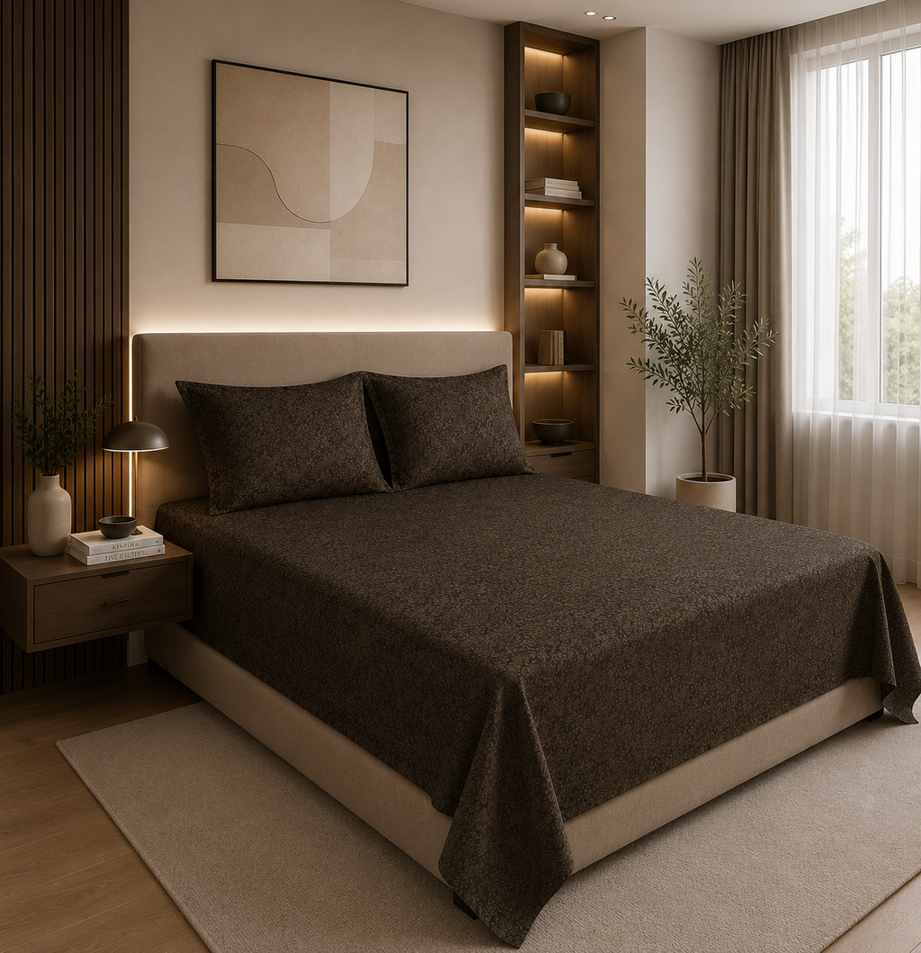 Premium Embossed Brown Bedsheet with 2 Pillow Covers
