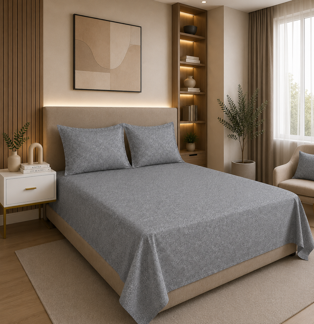 Premium Embossed Grey Bedsheet with 2 Pillow Covers
