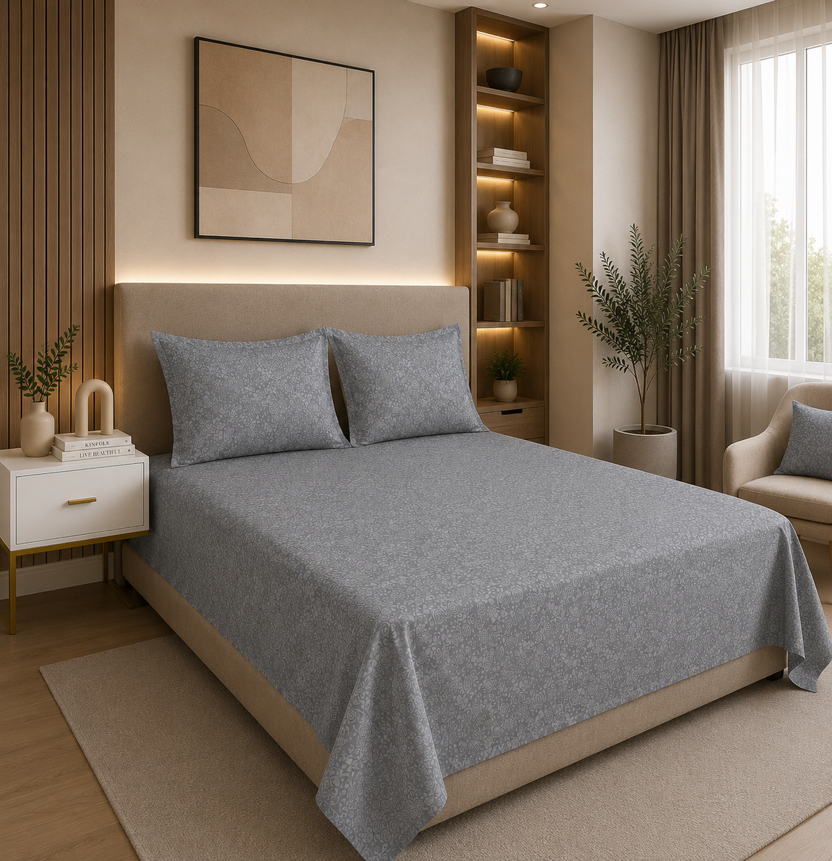 Premium Embossed Grey Bedsheet with 2 Pillow Covers