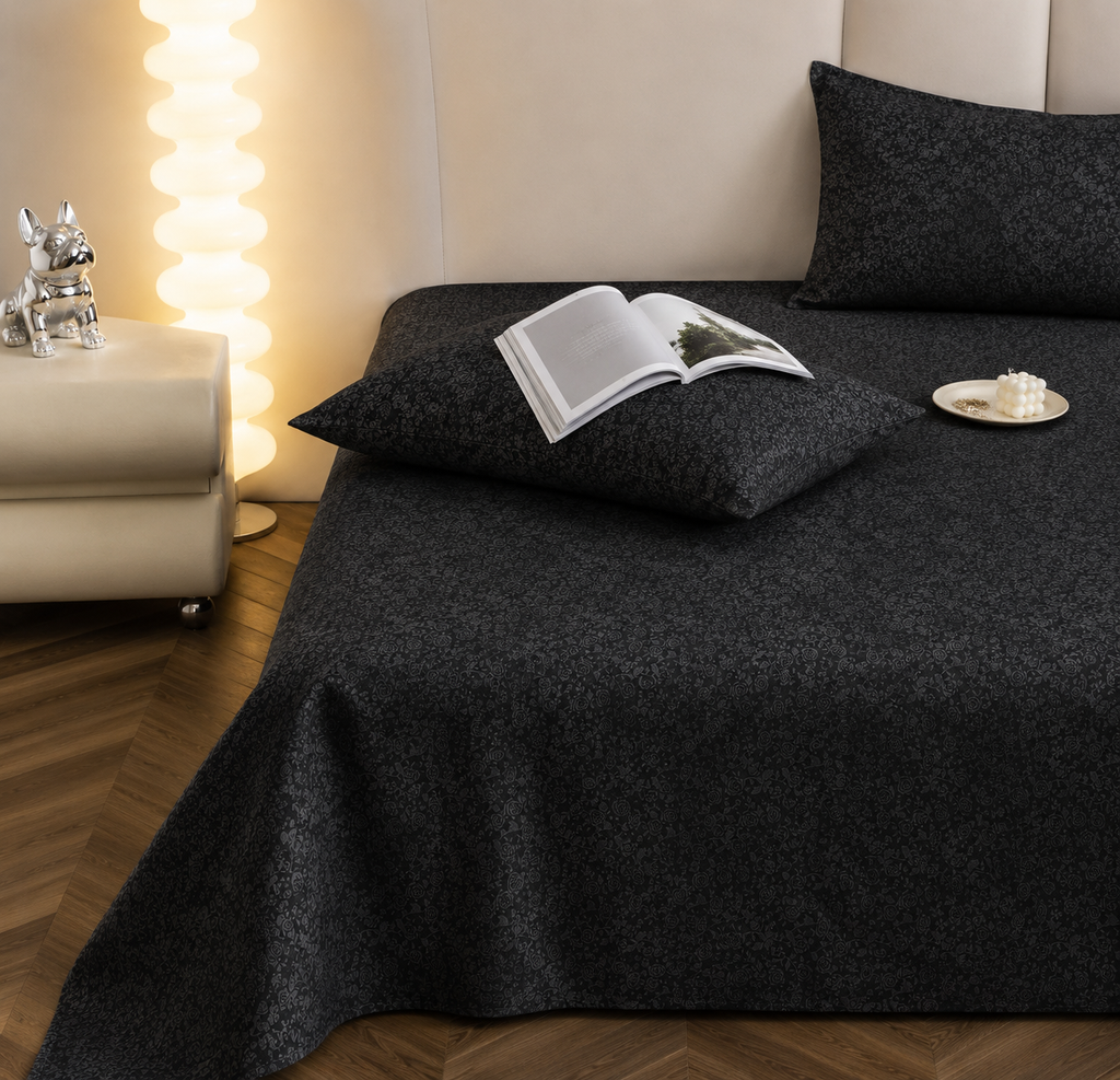 Premium Embossed Dark Grey Bedsheet with 2 Pillow Covers