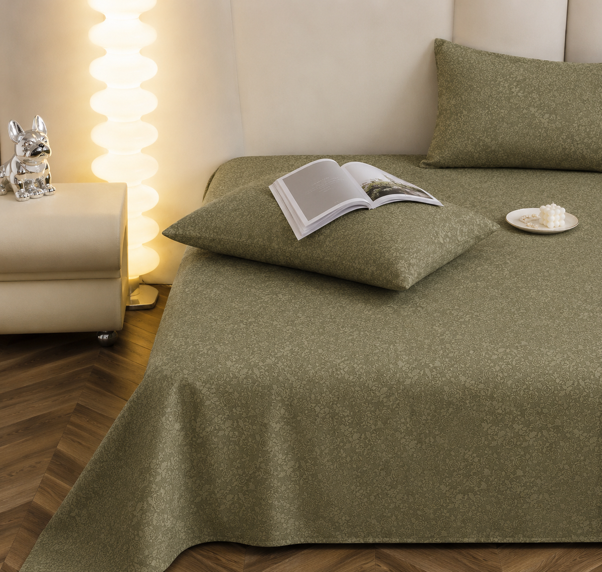 Premium Embossed Light Green Bedsheet with 2 Pillow Covers