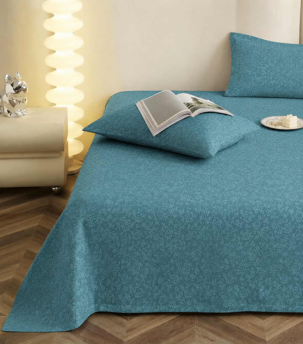 Premium Embossed Blue Bedsheet with 2 Pillow Covers