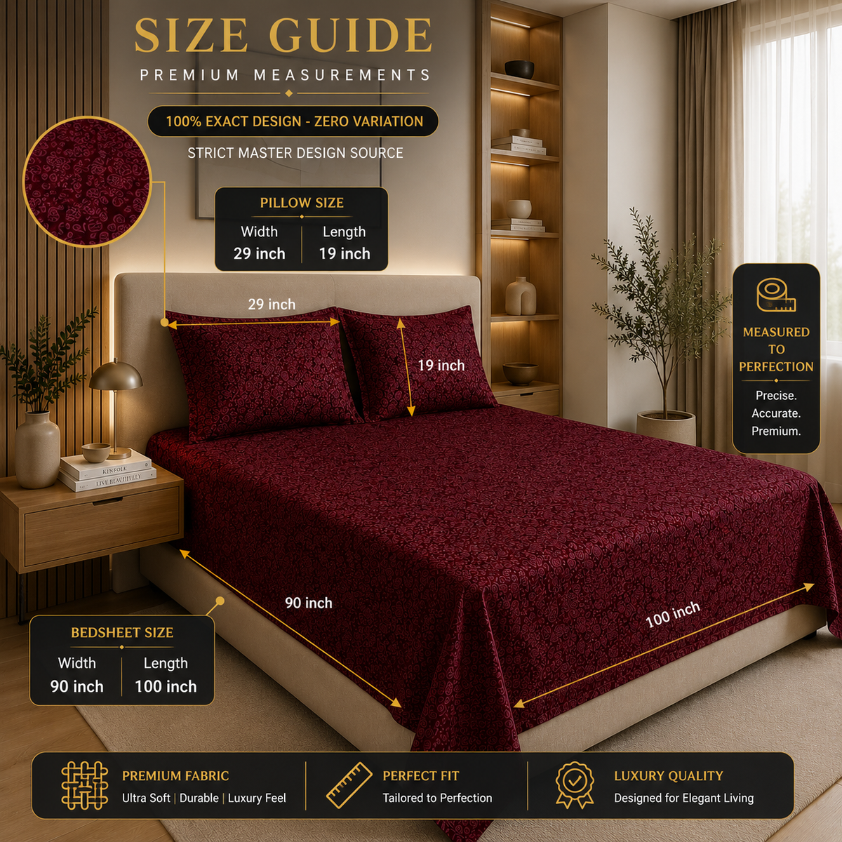 Premium Embossed Red Bedsheet with 2 Pillow Covers