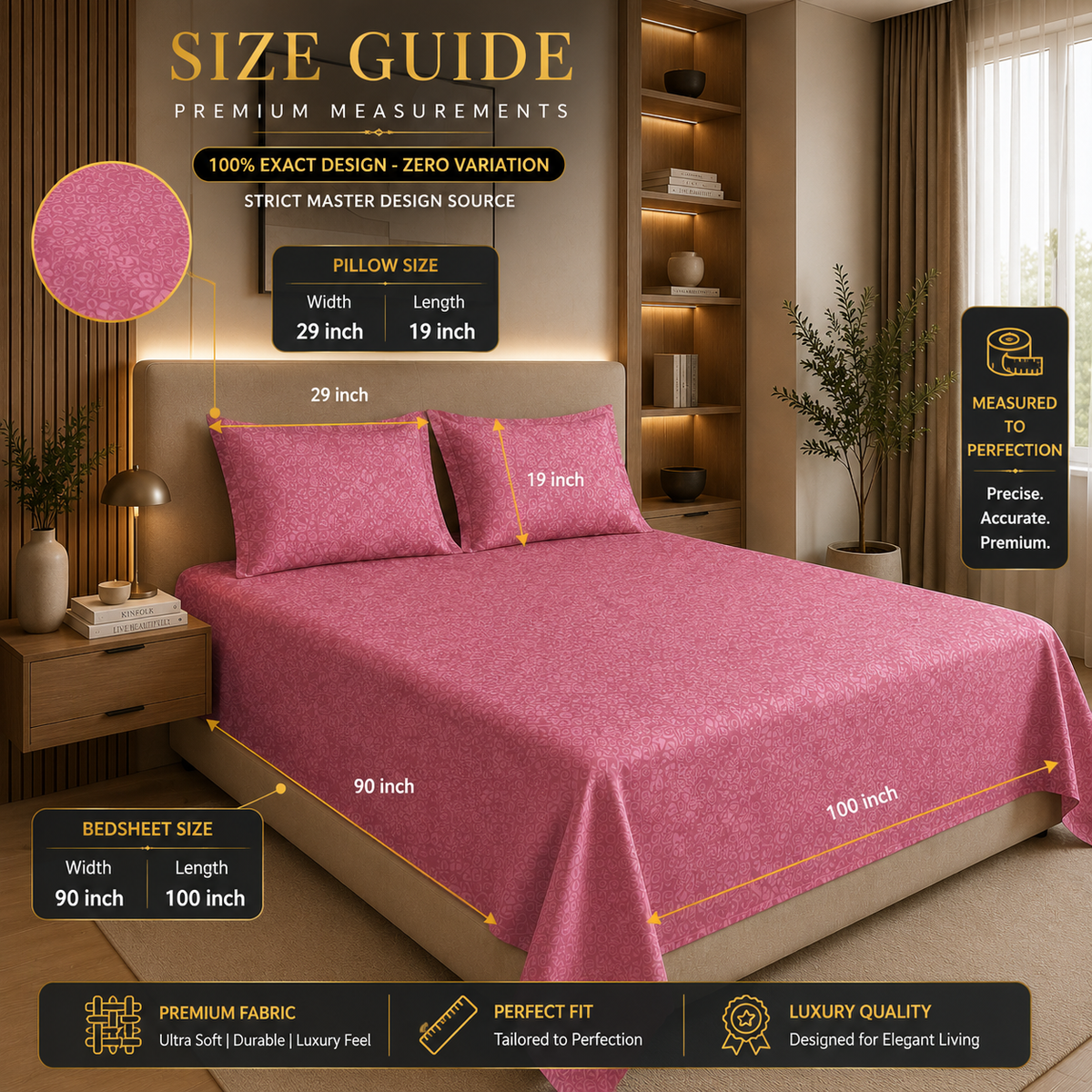 Premium Embossed Pink Bedsheet with 2 Pillow Covers