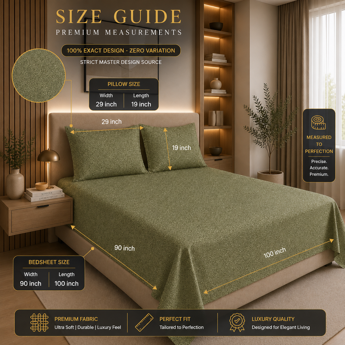 Premium Embossed Light Green Bedsheet with 2 Pillow Covers