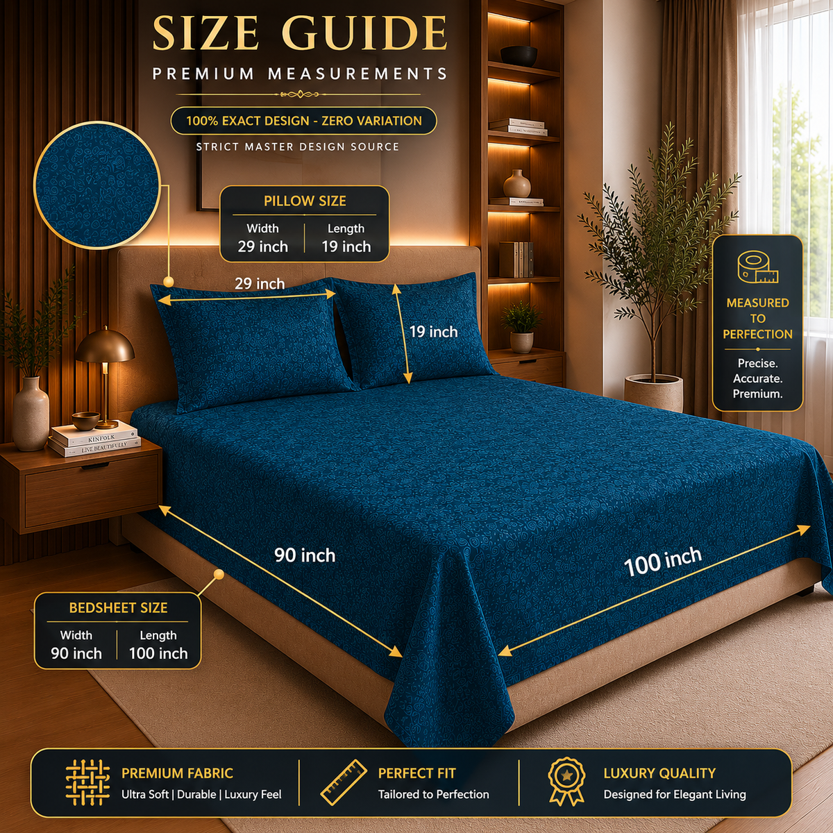 Premium Embossed Dark Blue Bedsheet with 2 Pillow Covers